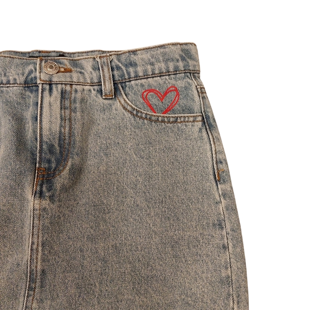 Forever 21 Girls Blue Jean Shorts - Size 13/14, Hearts & Cherries Design - Picture 3 of 7